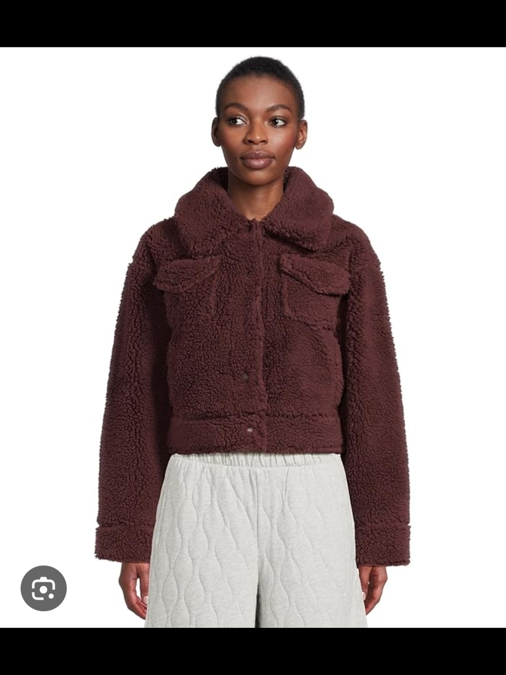 UGG Frankie Short Trucker Sherpa Jacket in Wild Grape (burgundy), Small
